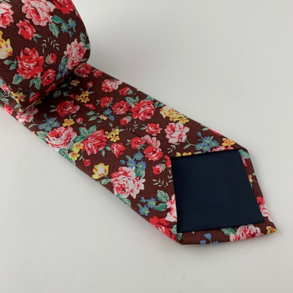 Men’s Brown Bohemian Floral Slim Necktie - Picture 4 of 4